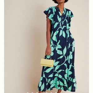 Maeve Cassandra Maxi Dress Anthropologie Blue Green